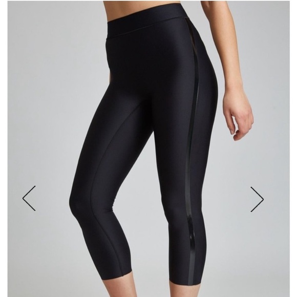 ULTRACOR Glossy Striped Black Leggings shiny compression track solid medium M - Picture 2 of 14